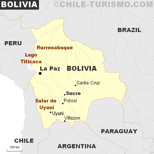 Mapa turistico de Bolivia
