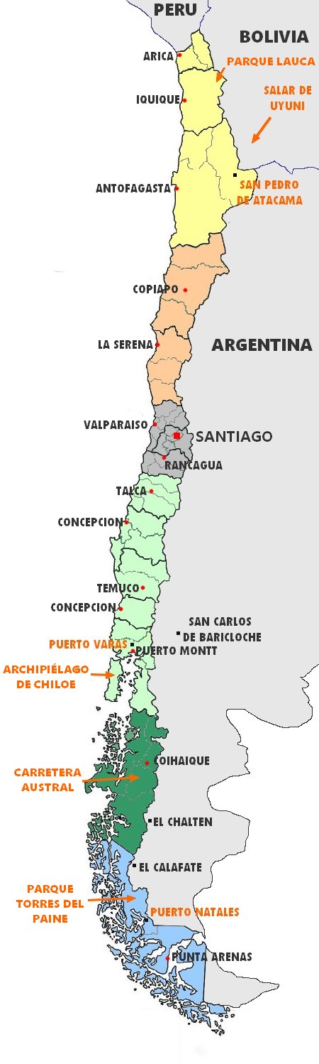 Mapa turistico de Chile